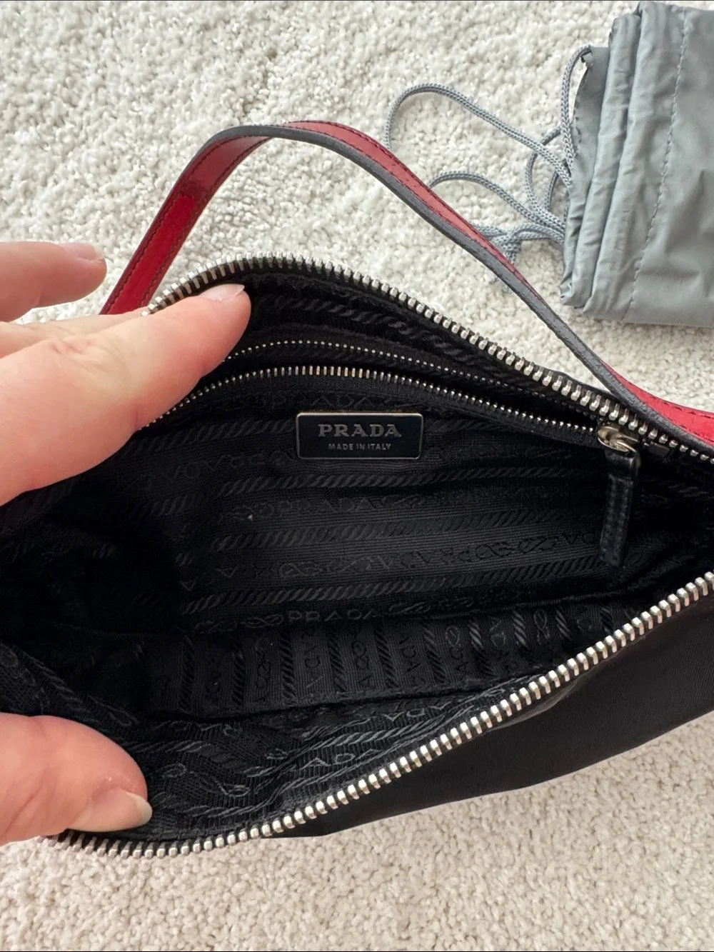 Prada Black and Red Leather-Trim Shoulder Bag